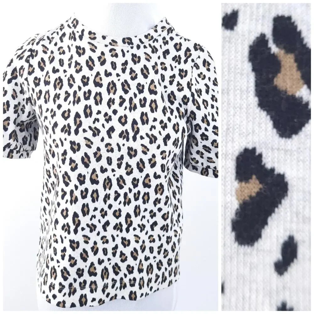 Loft Leopard Print Puff Sleeve Top Size MP Medium Petite Print Top Animal Print